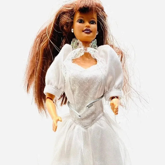 MATTEL BARBIE Doll Red Hair Articulated Elbows & Knees White Dress Gown 12"Tall - Picture 1 of 12